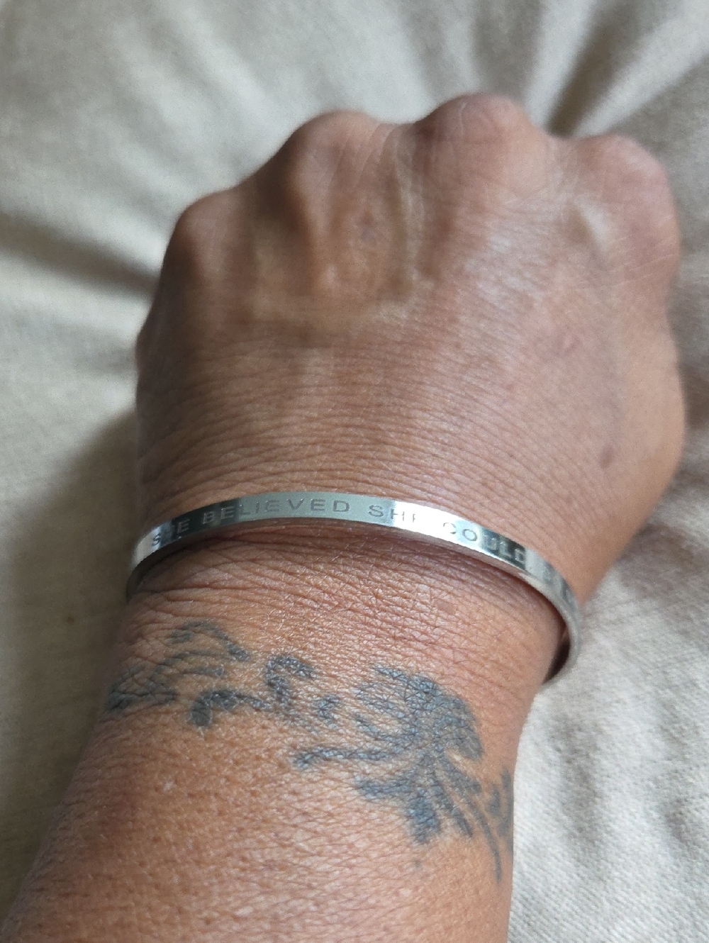 Silver Engraved Women's Cuff Bracelet - Inspirational Quote